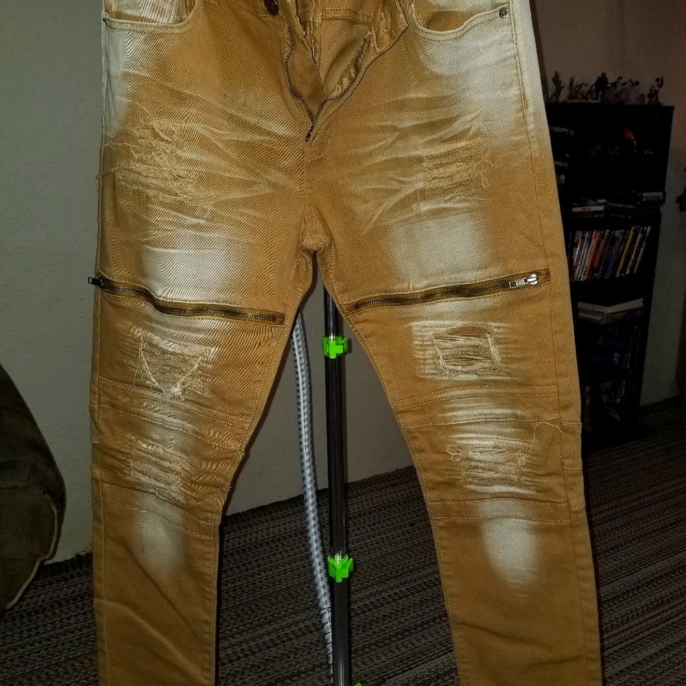 Mens distressed biker denim